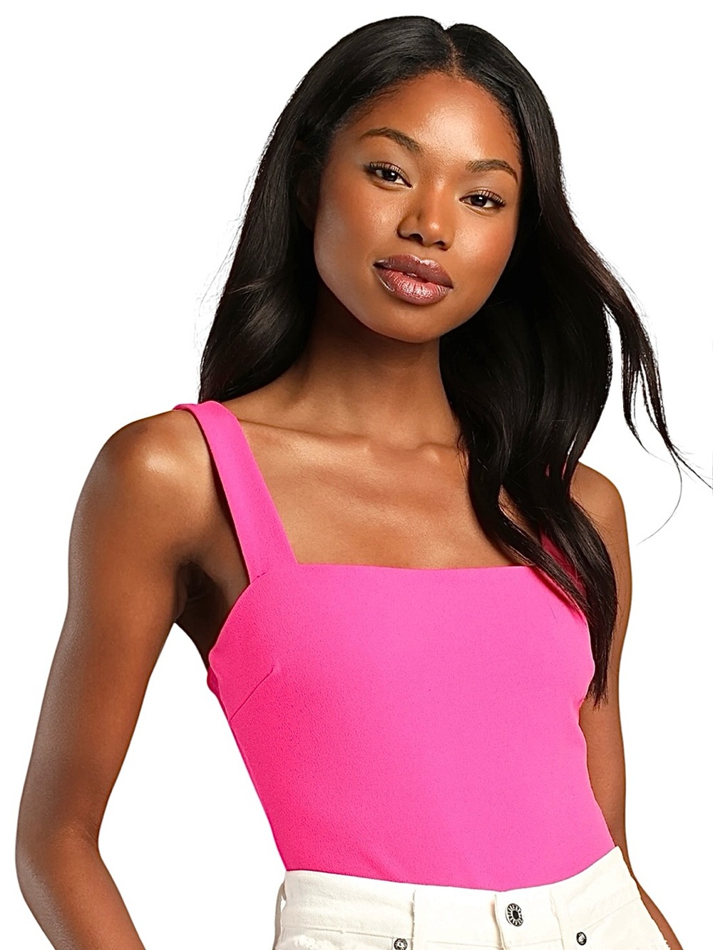 Lulus Symbolize Hot Pink Square Neck Bodysuit Size Small